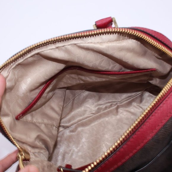 Michael Kors Bowling Shoulder Bag Purse Logo Satchel Maroon Brown Black MK Logo